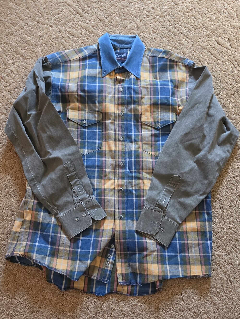 Wrangler Mens 16 1/2 x 35 Brushpopper Western Cowboy XLong Tails Shirt Plaid VTG